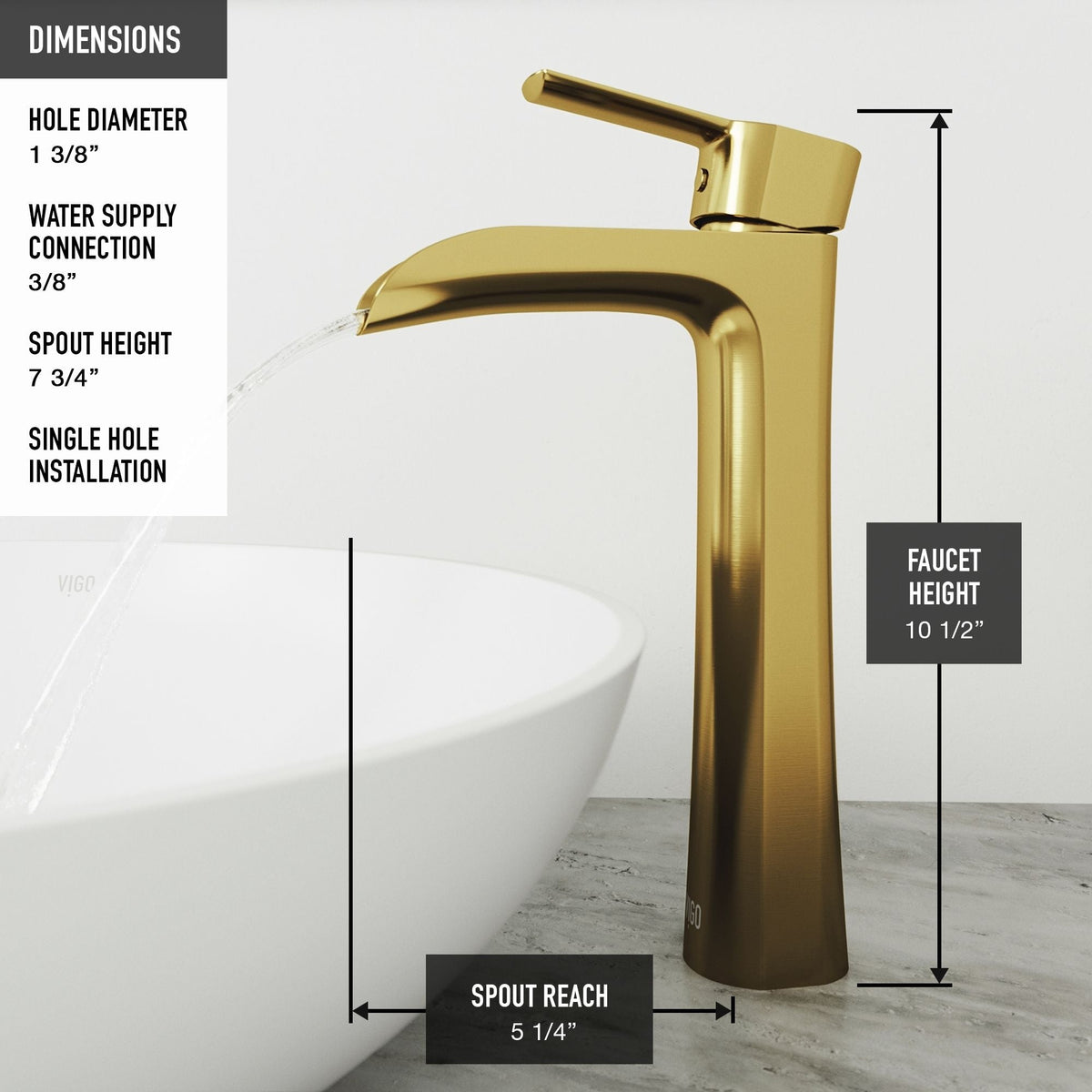 Niko Single Handle Single-Hole Bathroom Vessel Faucet in Matte Brushed Gold B4G4 - product image 8