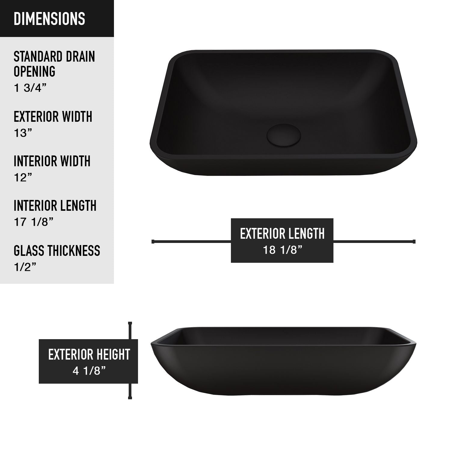 Sottile MatteShell Rectangular Vessel Bathroom Sink/Basin with Deep Bowl, Black P1U5 - product image 7