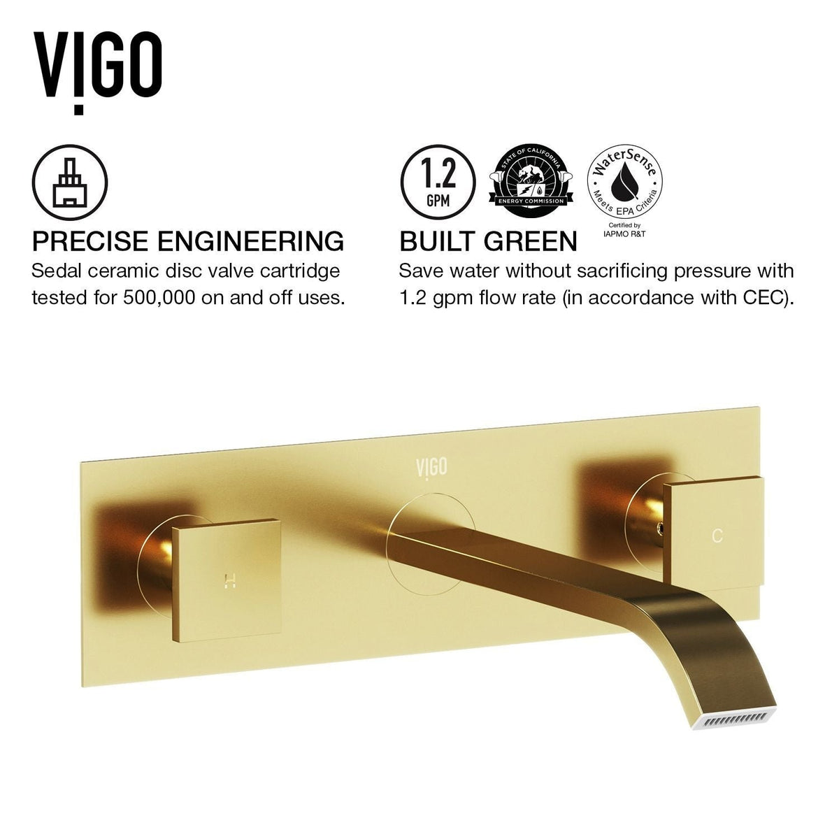Titus Wall Mount Dual Handle Bathroom Sink Faucet, Eco-Friendly 1.2 GPM Flow Rate, Matte Brushed Gold D5A9 - product image 3