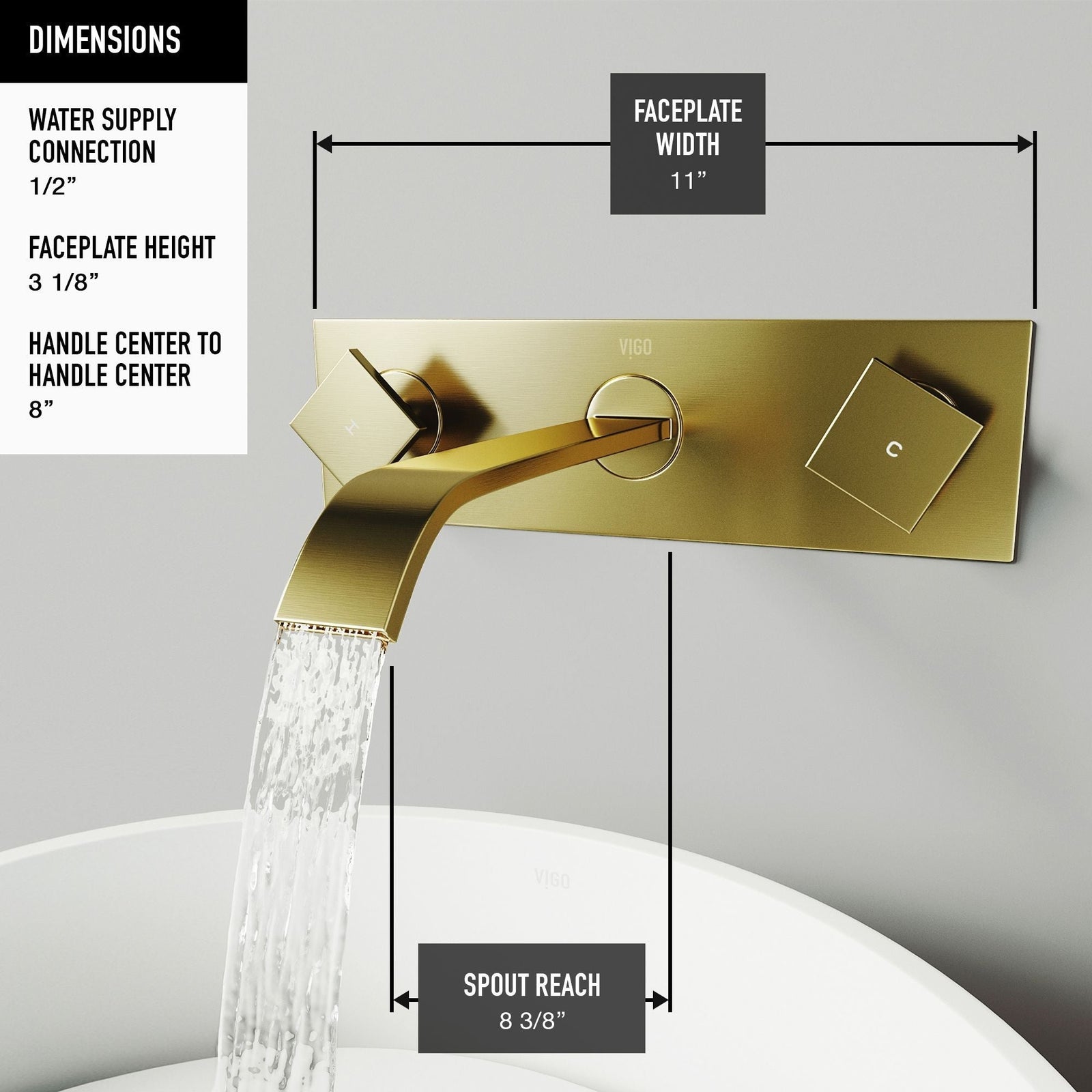 Titus Wall Mount Dual Handle Bathroom Sink Faucet, Eco-Friendly 1.2 GPM Flow Rate, Matte Brushed Gold D5A9 - product image 5