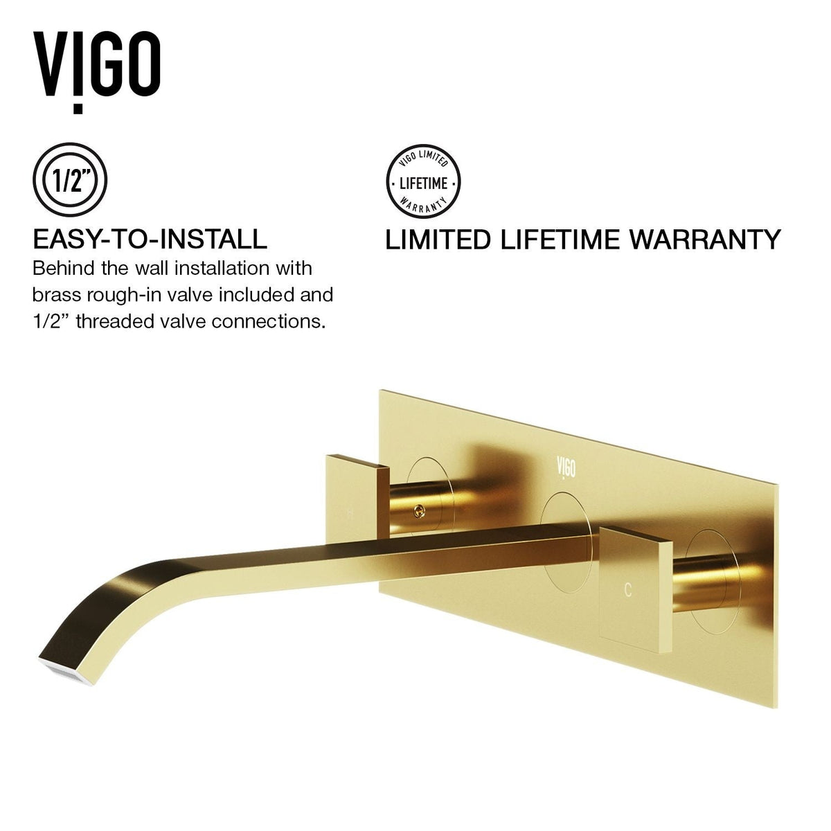Titus Wall Mount Dual Handle Bathroom Sink Faucet, Eco-Friendly 1.2 GPM Flow Rate, Matte Brushed Gold D5A9 - product image 8