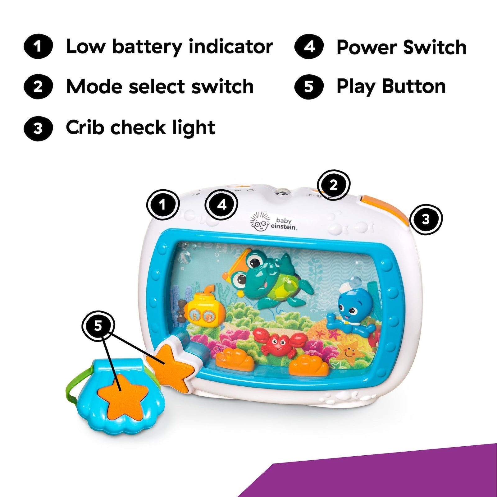 Baby Einstein Sea Dreams Soother Musical Crib Toy and Sound Machine R3C1 - product image 7