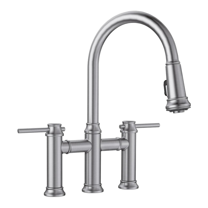 Empressa Pull-Down Dual-Spray Bridge Faucet, PVD Steel T6G7
