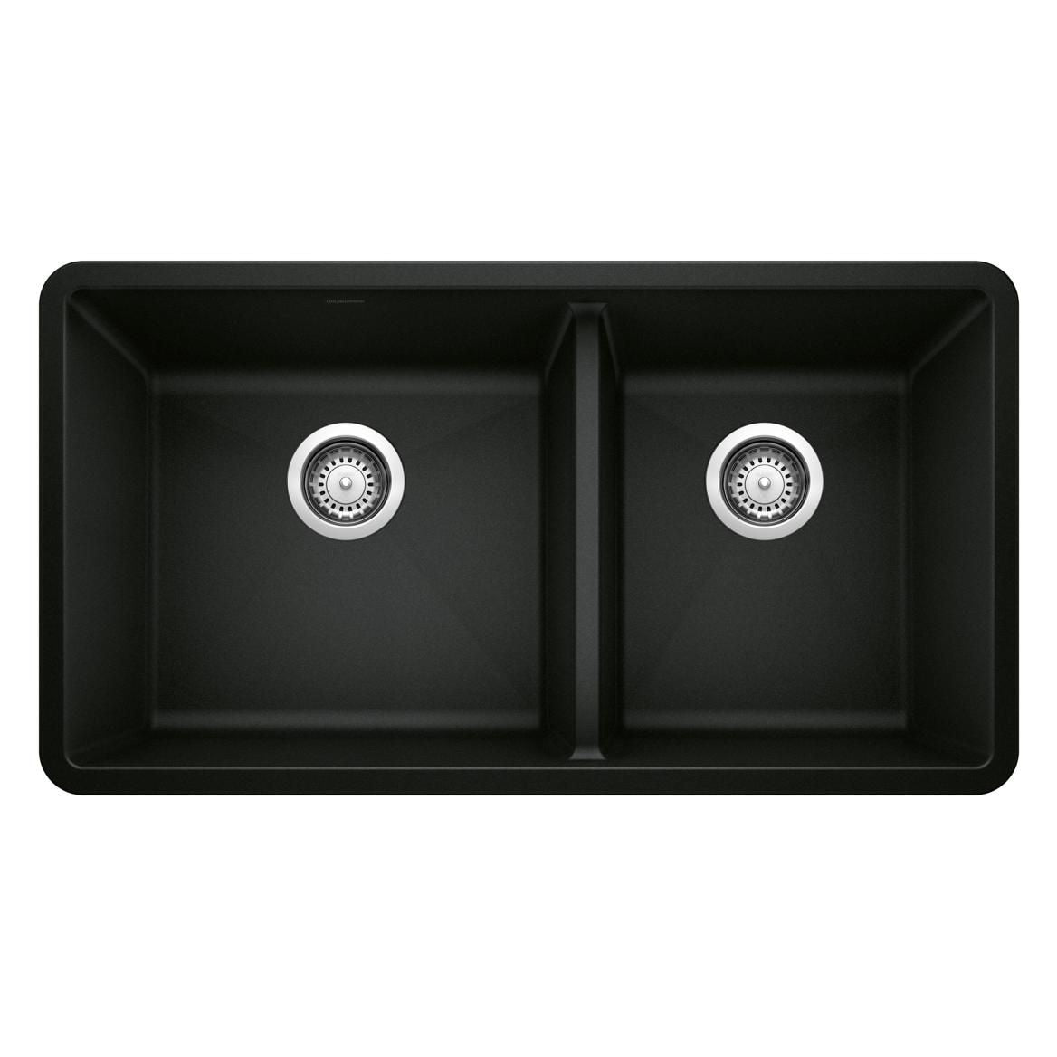 Precis SILGRANIT 33-in 60/40 Double Bowl Undermount Kitchen Sink, Coal Black I7I8 - product image 1