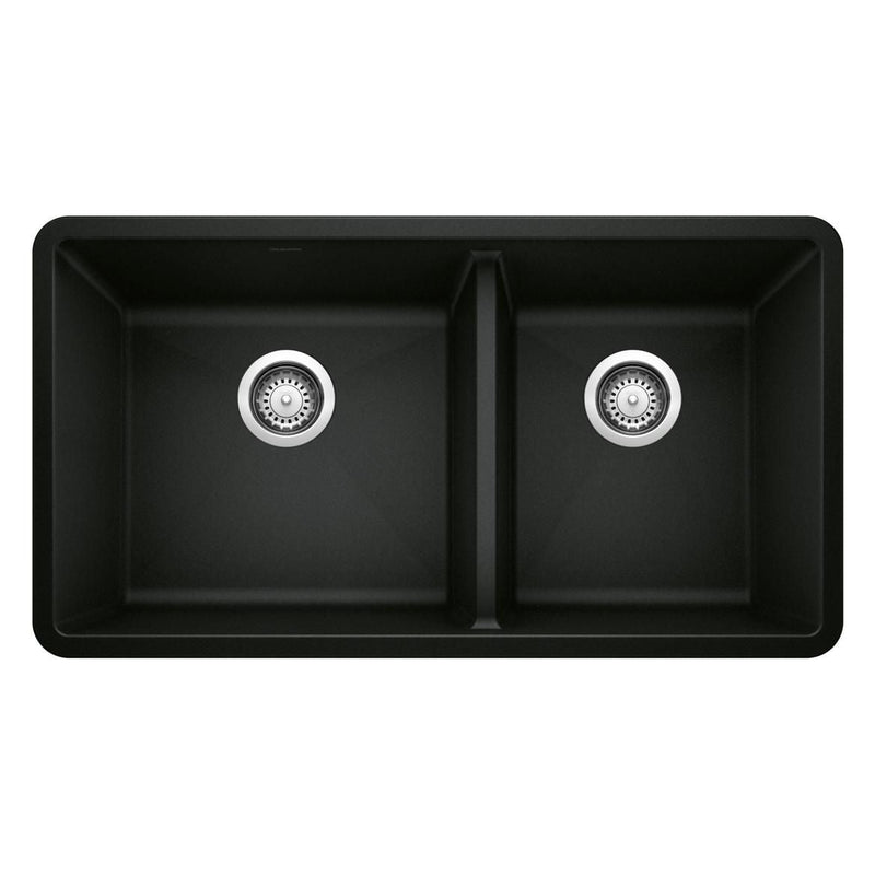 Precis SILGRANIT 33-in 60/40 Double Bowl Undermount Kitchen Sink, Coal Black I7I8