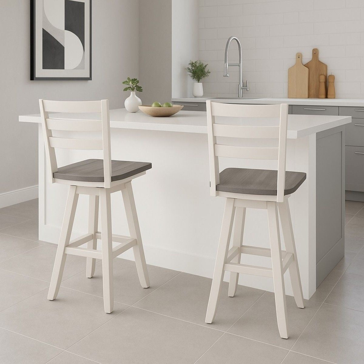 Alice Grey/White Swivel Counter/Bar Stool with Back Rest, 2-pc V9N4 - product image 3