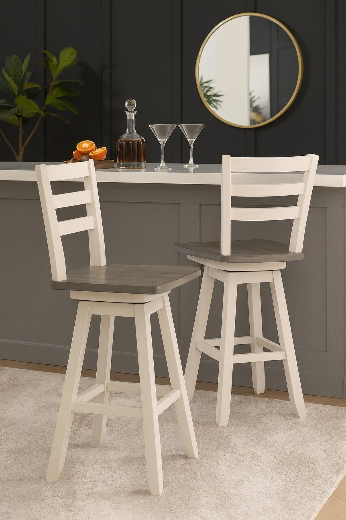 Alice Grey/White Swivel Counter/Bar Stool with Back Rest, 2-pc V9N4 - product image 6
