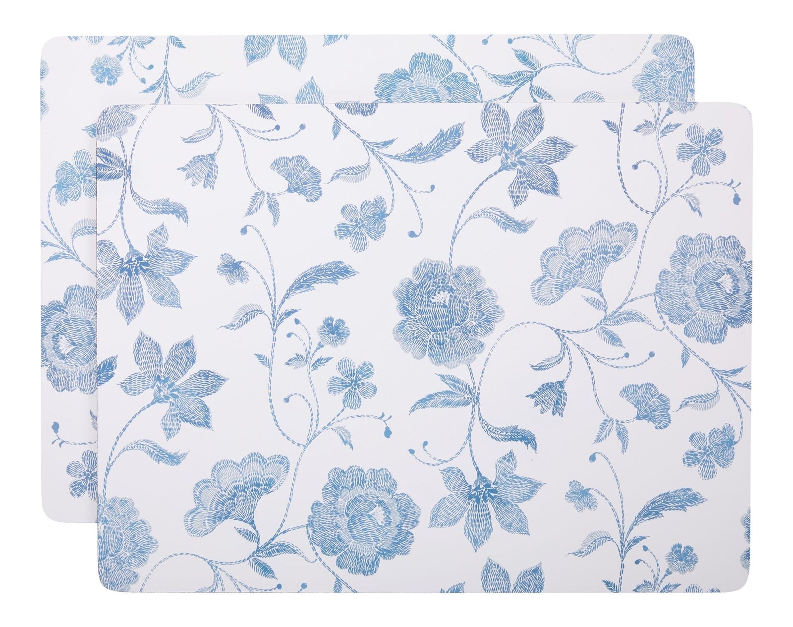 Blue Floral Rectangle Cork Placemat Set, Multi-Coloured, 11-in x 15-in, 2-pk N1F2 - product image 1
