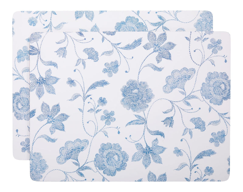 Blue Floral Rectangle Cork Placemat Set, Multi-Coloured, 11-in x 15-in, 2-pk N1F2