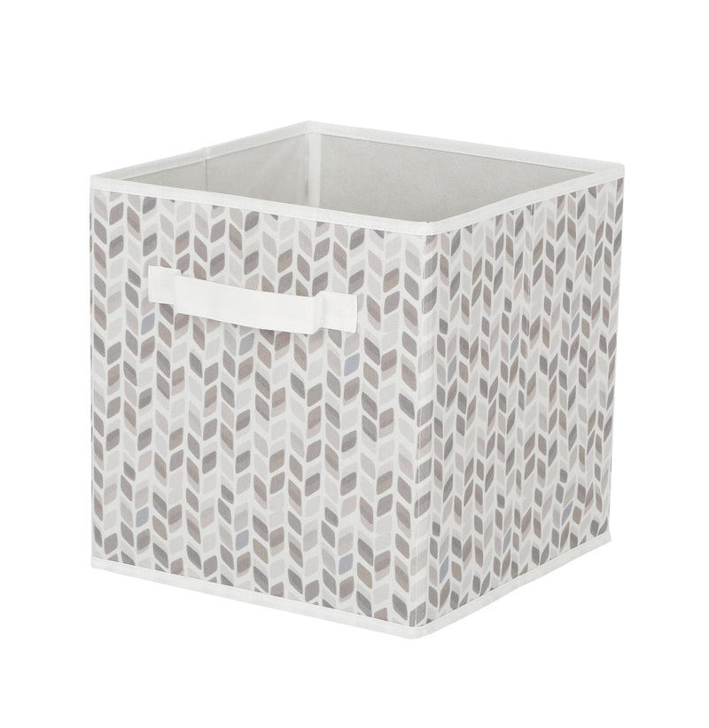 Cube Fabric Drawer Basket, White and Grey Tiled, 10.5 x 10.5 x 11-in I6Q2