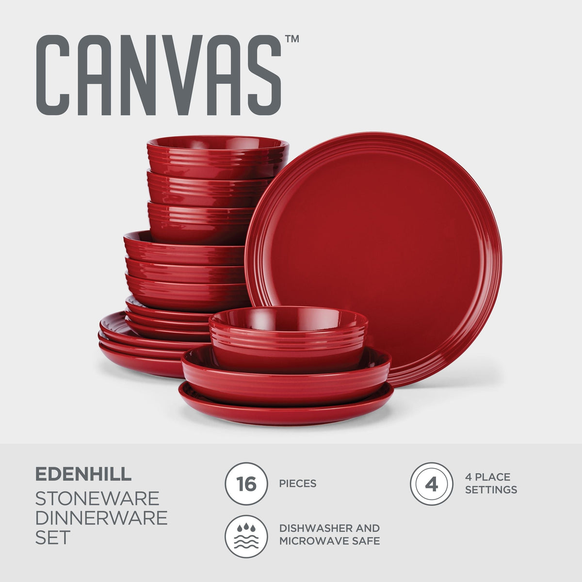 Edenhill Farmhouse Bistro Stoneware Dinnerware Set, Serves 4, 16-pc, Red I3T9 - product image 5