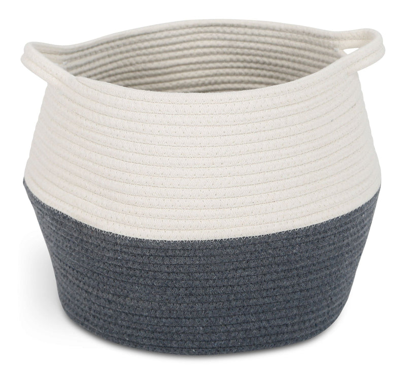 Henley Round Rope Basket, White/Grey, 12.6 x 12.6 x 11.8-in R2B6