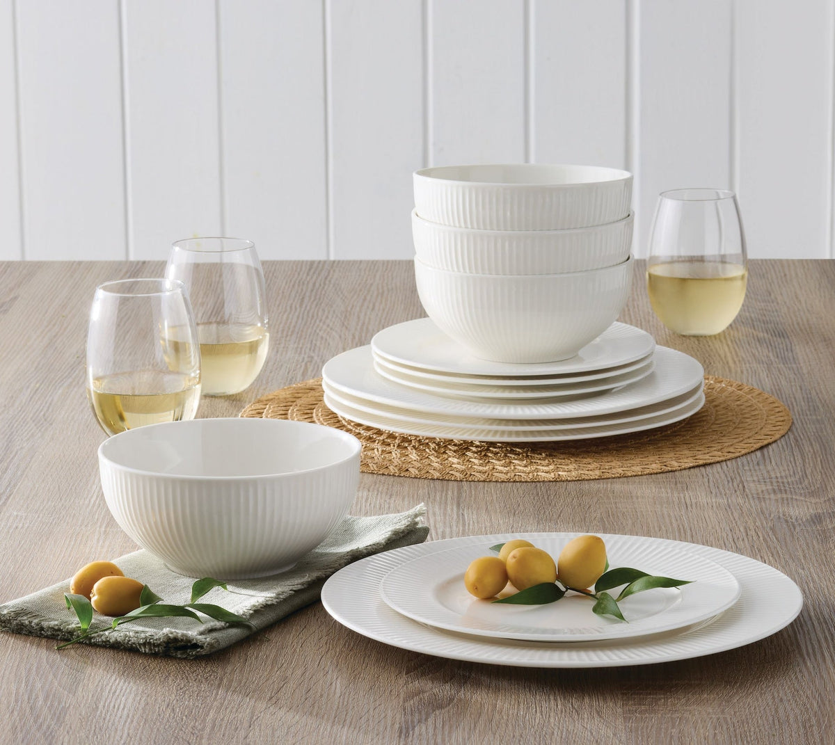 Highbury Ribbed New Bone Dinnerware Set, Serves 4, 12-pc, White T1B3 - product image 6