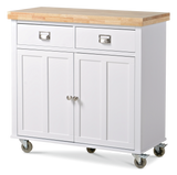 Mayfield Wood Top Kitchen Utility Storage Cart/Island With Locking Wheels, White Y1E8 - product image 1
