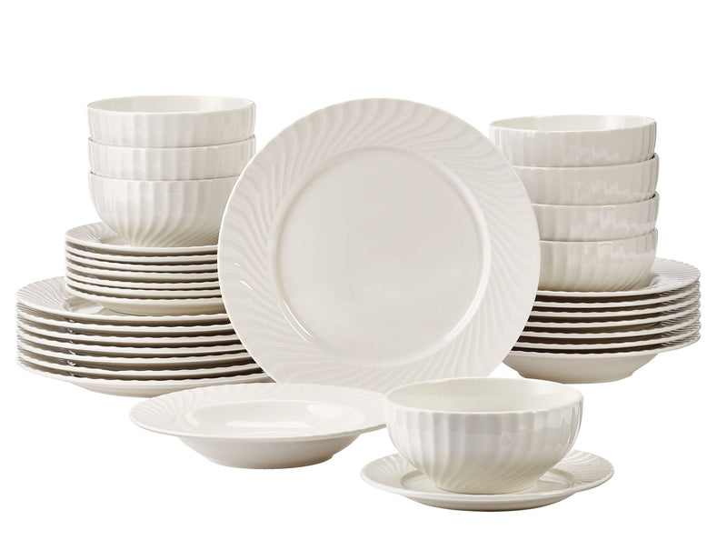 Milliken Embossed Stoneware Dinnerware Set, Serves 8, 32-pc, White A3B9