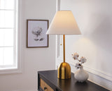 White Linen Cone Shade Table Lamp, 22-in, Antique Brass I9A2 - product image 4