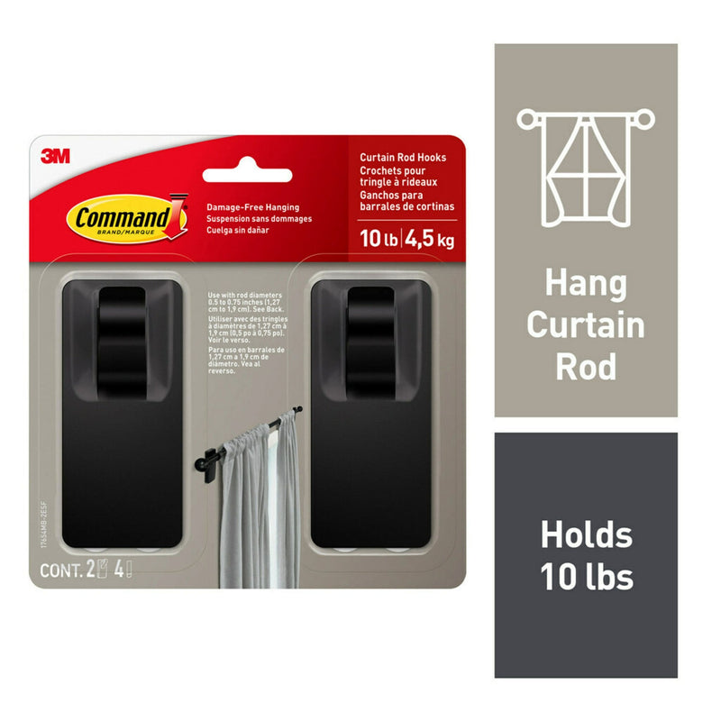 2-Piece 10-lb Matte Black Damage Free Curtain Rod Hooks I0U3