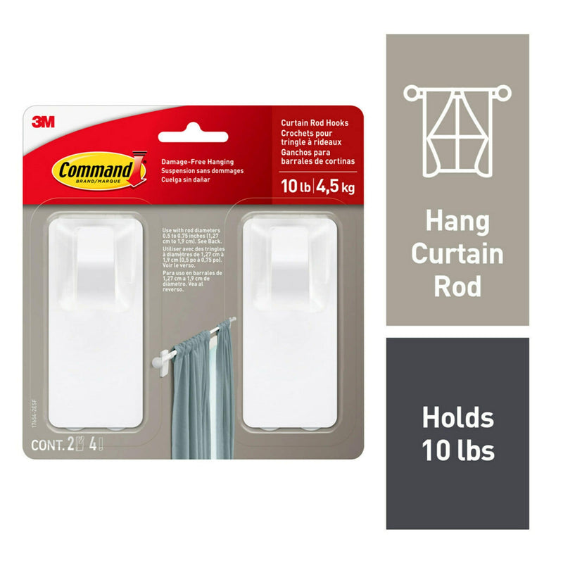 2-Piece 10-lb Matte White Damage Free Curtain Rod Hooks O3H9