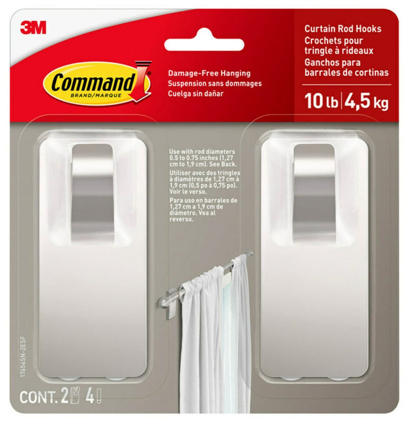 2-Piece 10-lb Satin Nickel Damage Free Curtain Rod Hooks S9B7
