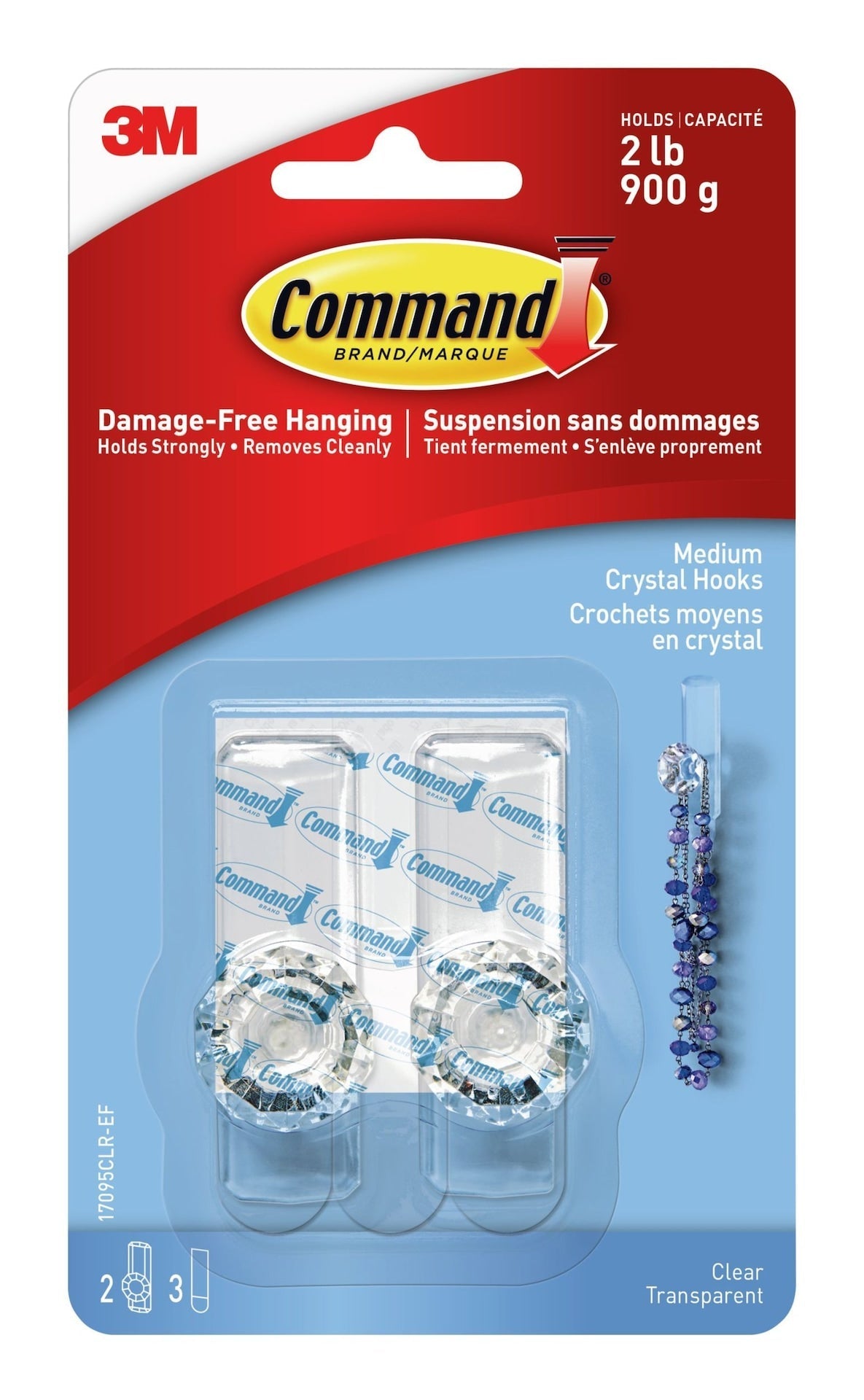 Medium Decorative Crystal Hooks with Adhesive Strips, Clear, 2-lbs, 2 Strips per Pack D2O1 - product image 1