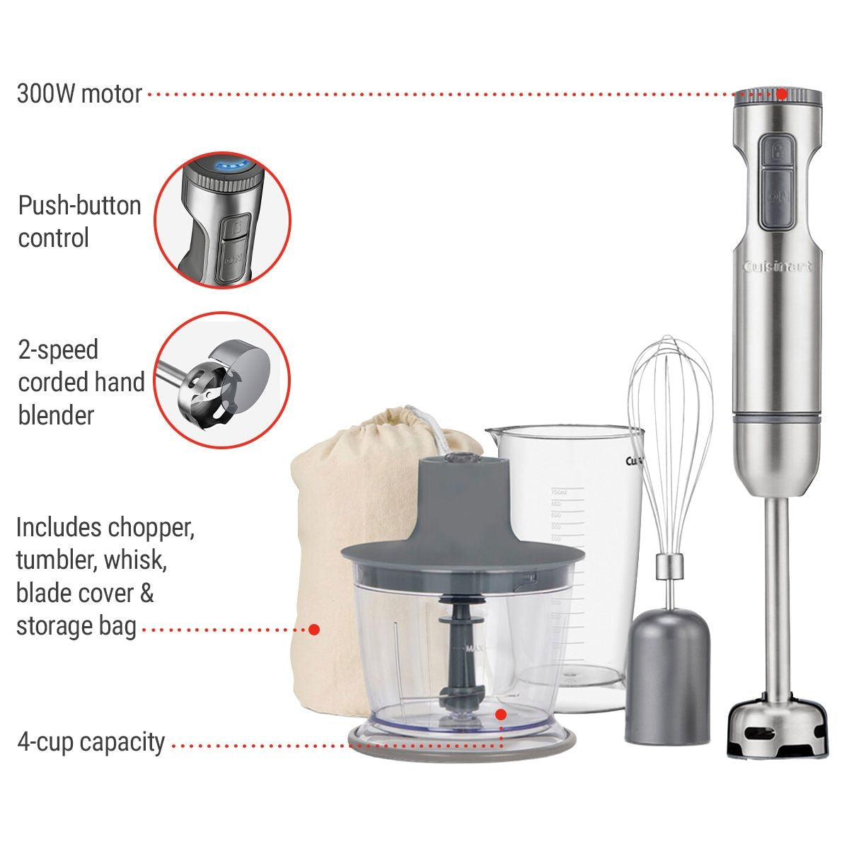 SmartStick 2-Speed Corded Hand Blender with Chopper & Whisk Attachments, Stainless Steel I7C3 - product image 5