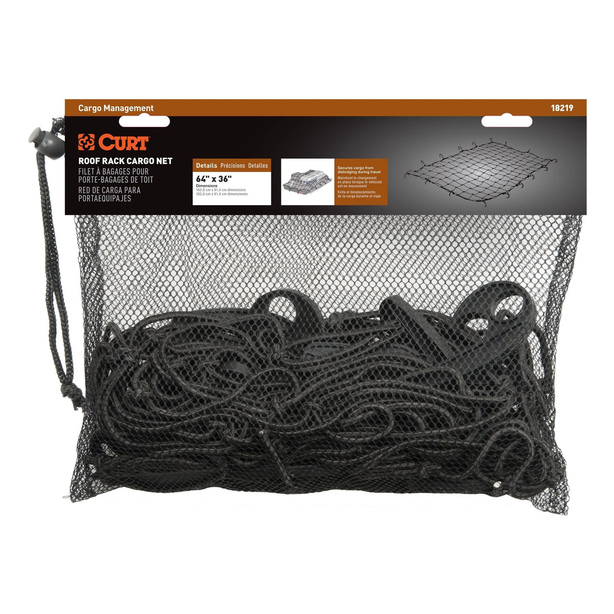 18219 Elastic Cargo Net with Hooks for Extended Roof Basket, 64 x 36-in I8Z3 - product image 1