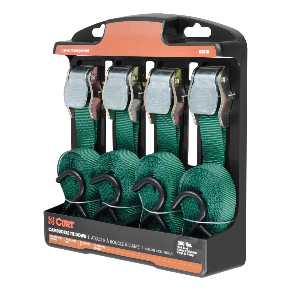 83016 Cargo Straps with S-Hooks, Dark Green, 300-lb, 16-ft, 4-pk L7O1 - product image 2