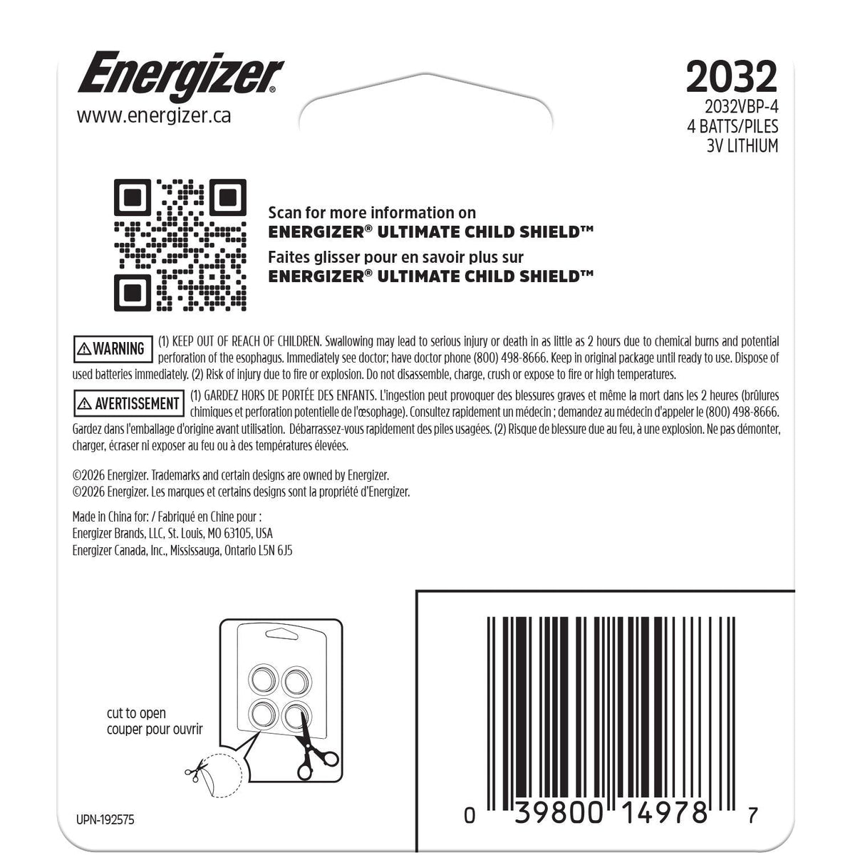 2032 Child Shield Lithium Battery, 4-Pack K2A7 - product image 2