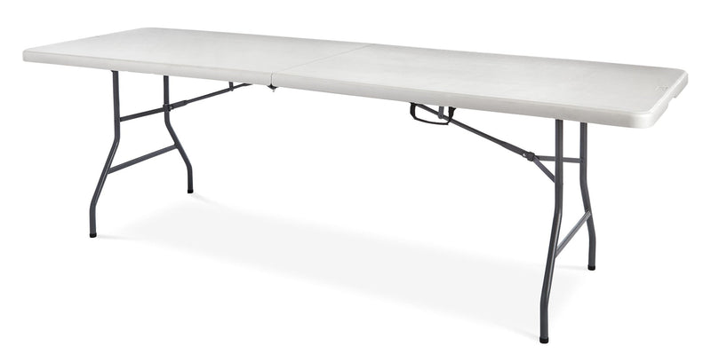 8-ft Portable Plastic & Metal Folding Table with Handle, White J2E7