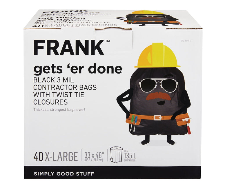 Extra-Large Twist-Tie Contractor Garbage Bags, 40-pk, Black, 135-L X7A0