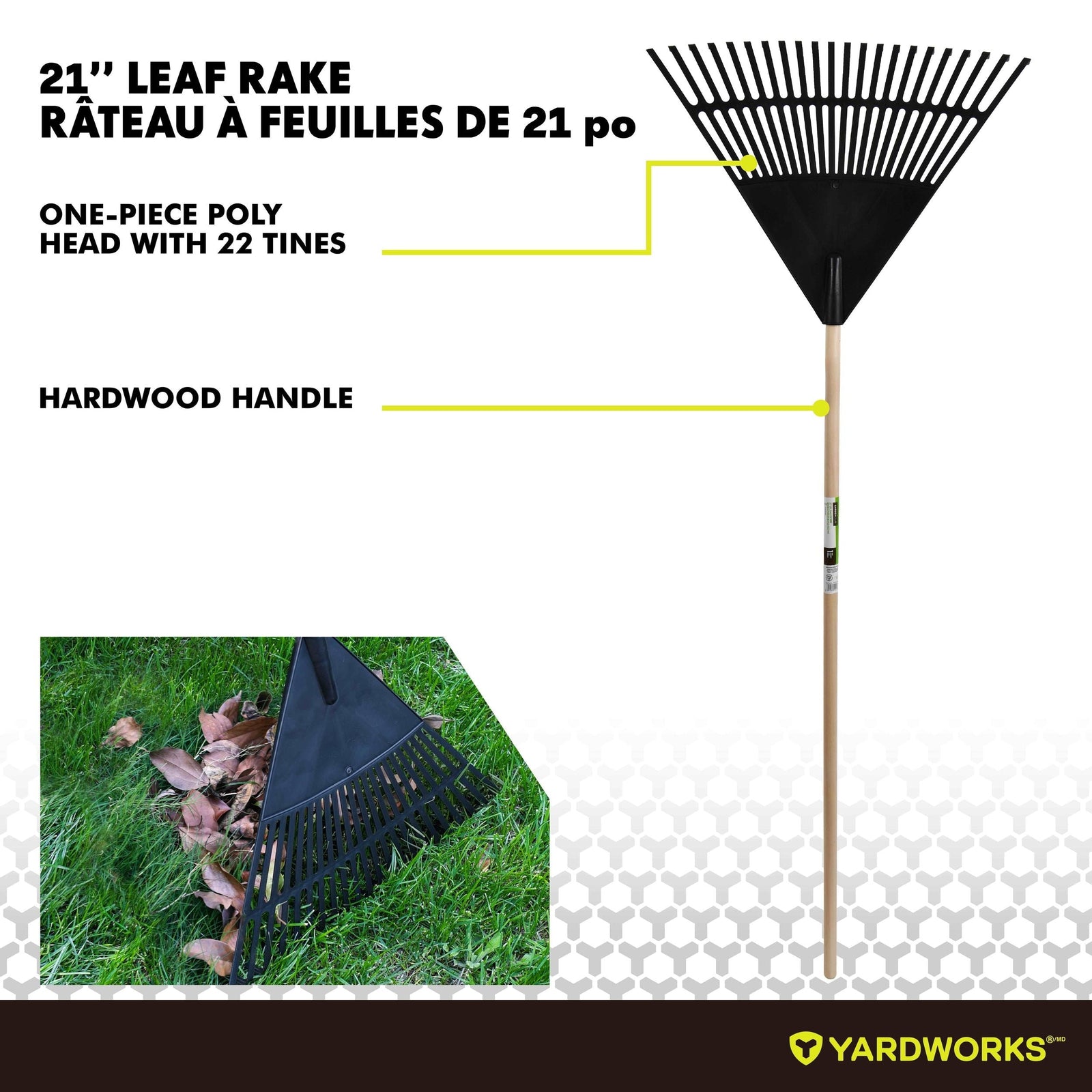 Garden Club 22-in Wide Poly 22-Tine Leaf Rake, 59-in Hardwood Shaft P0W8 - product image 2