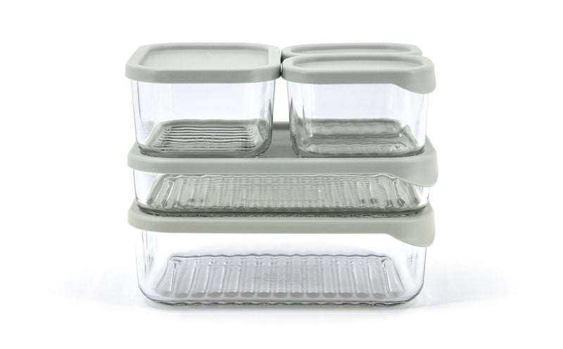 Modular Reusable Glass Fridge Food Storage Container Set with Peel-Off Lid, 5 Count T1N4