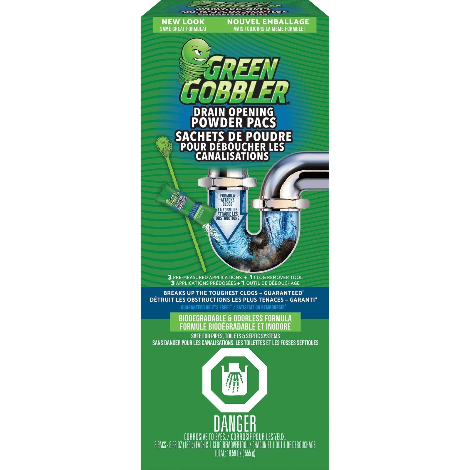 Green Gobbler Drain Clog Dissolver Pacs, Biodegradeable, 555-g, 3-pk I8S2 - product image 1