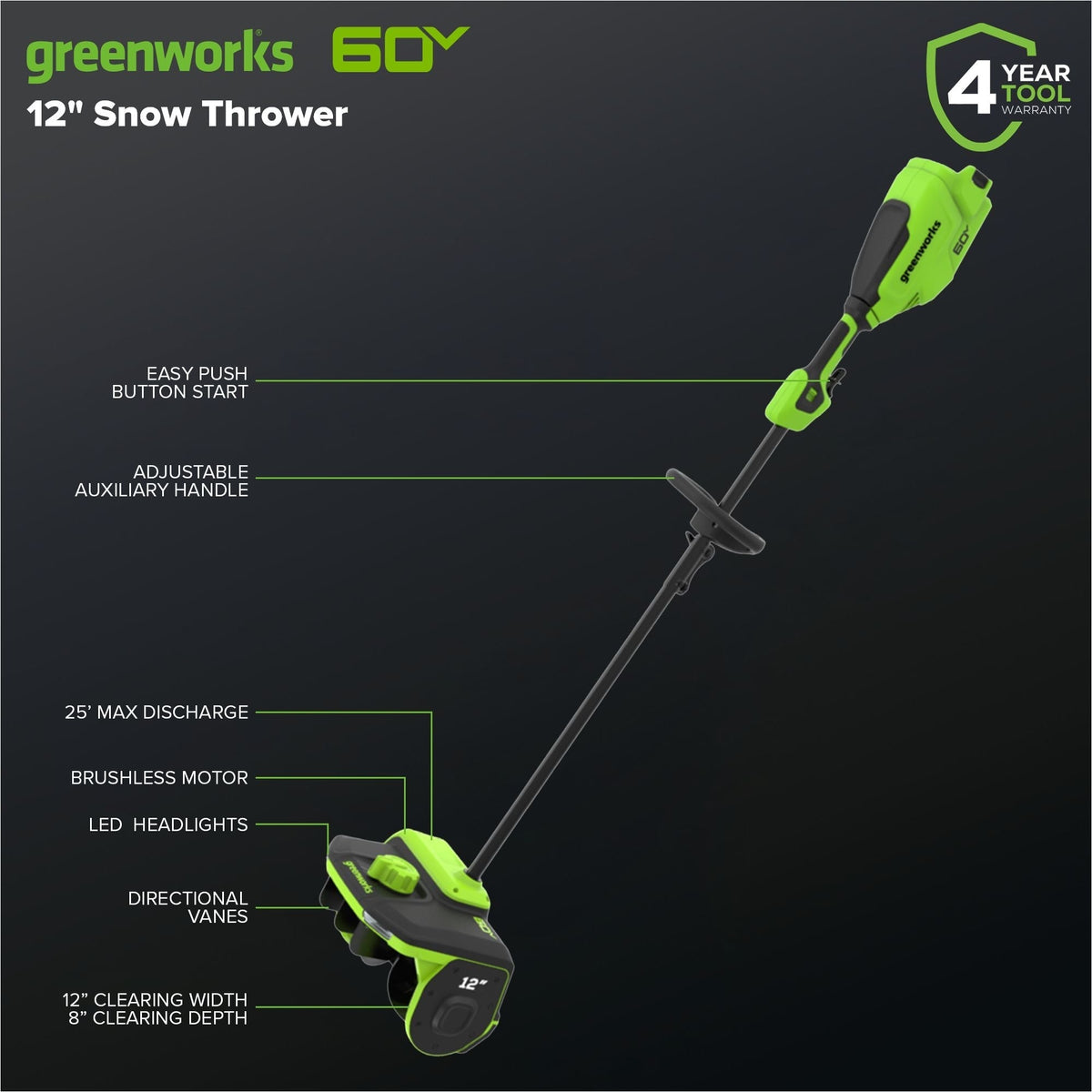 60V Snow Shovel with Directional Vanes, 12-in (Tool Only) Q3V4 - product image 4