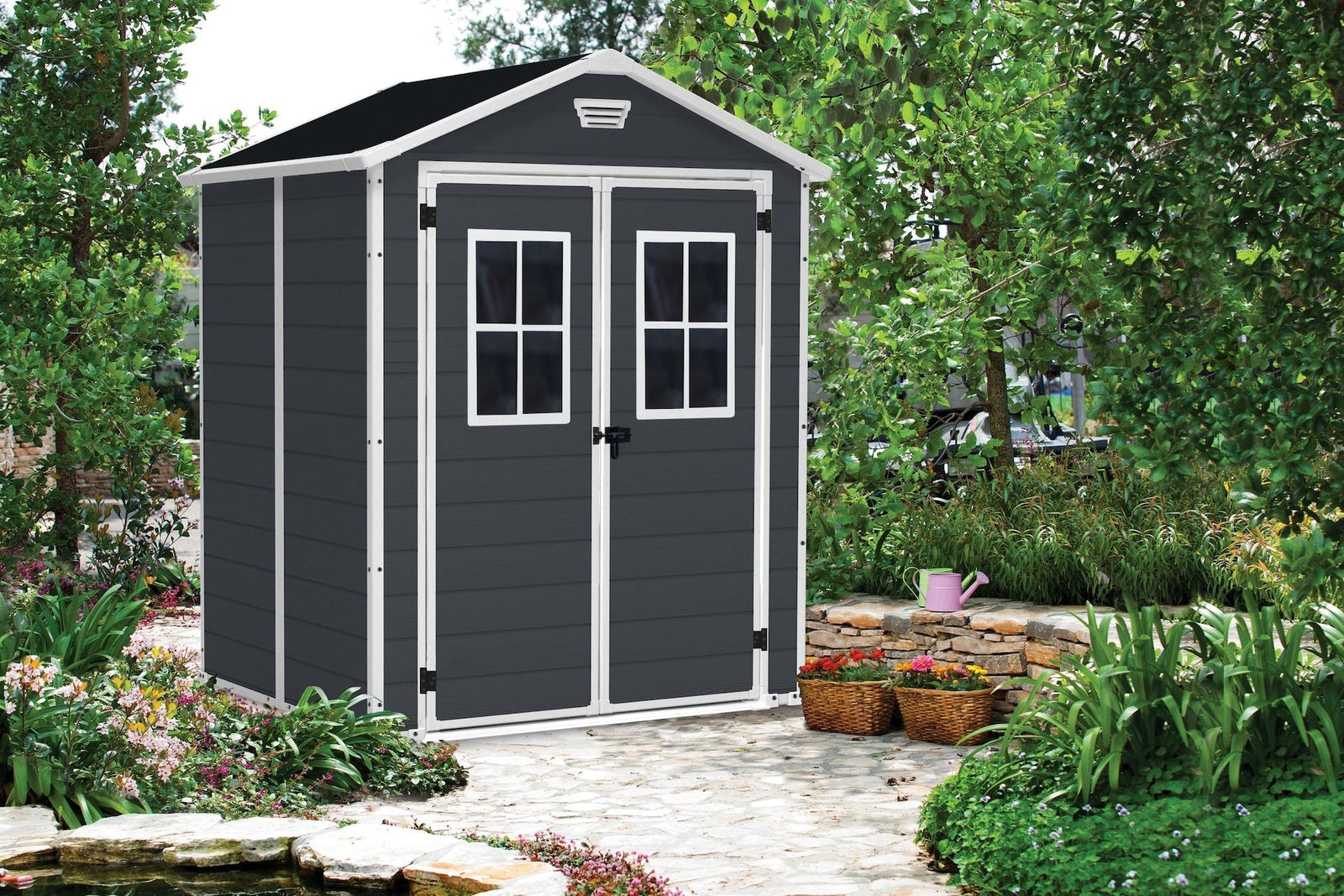 Manor Resin Outdoor Storage Shed with Fixed Window, Grey, 6-ft x 5-ft O5T2 - product image 5