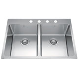 Brookmore Drop In Double Bowl 4-Hole Kitchen Sink, 30.8-in x 20.9-in x 9-in, Stainless Steel E0C3 - product image 1