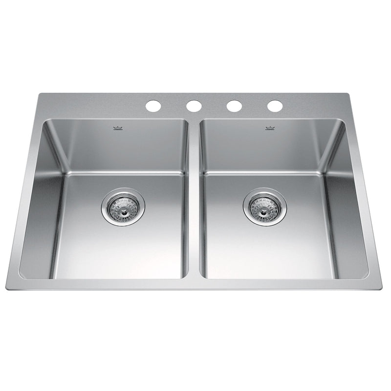 Brookmore Drop In Double Bowl 4-Hole Kitchen Sink, 30.8-in x 20.9-in x 9-in, Stainless Steel E0C3