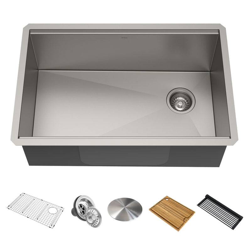 Kore Undermount Stainless Steel Single Bowl Kitchen Sink with Add-Ons, 27x19x11-in F7V7