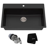 Quarza Top/Undermount Granite Single Bowl Kitchen Sink, Black Onyx, 31x20x9-in Z9Q3 - product image 1