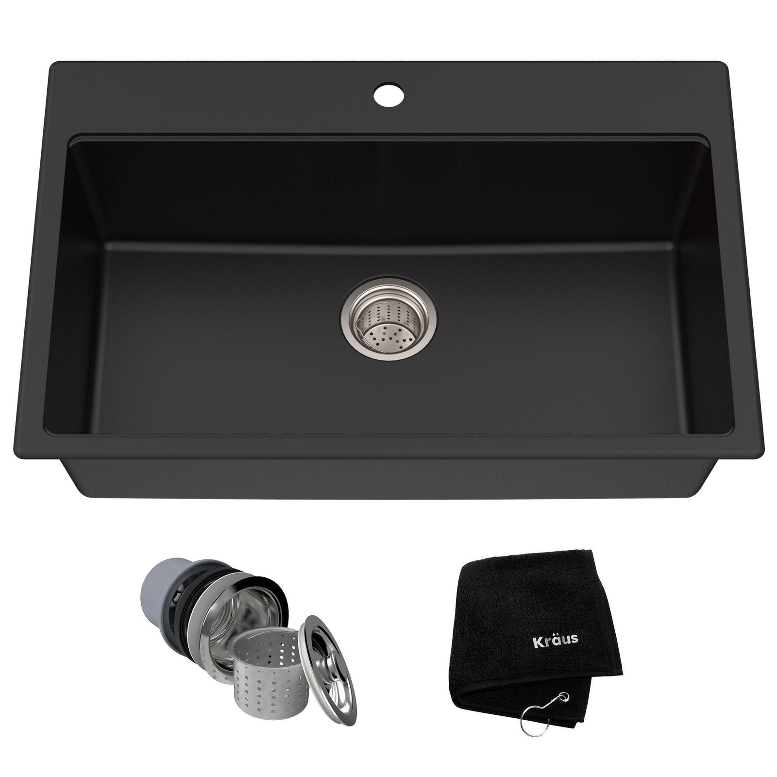Quarza Top/Undermount Granite Single Bowl Kitchen Sink, Black Onyx, 31x20x9-in Z9Q3 - product image 1