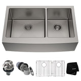 Standard PRO Apron Front Farmhouse Stainless Steel Double Bowl Kitchen Sink, 33x21x10-in M6K1 - product image 1