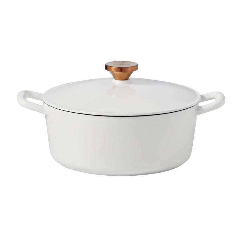 Tuscan Collection Round Casserole Dish, Enamelled Cast Iron, White, 7-qt M5Y0