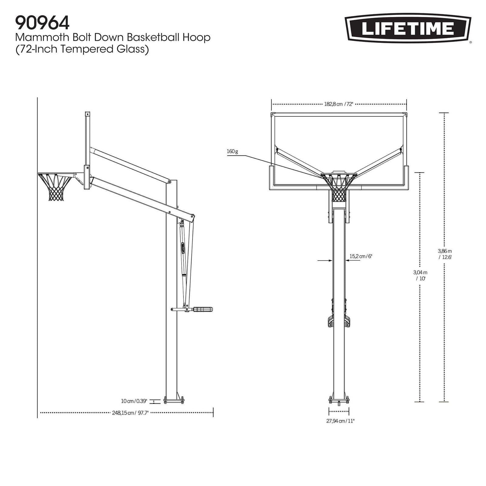Mommoth Bolt Down Basketball Hoop with 72-in Tempered Glass L4W2 - product image 8