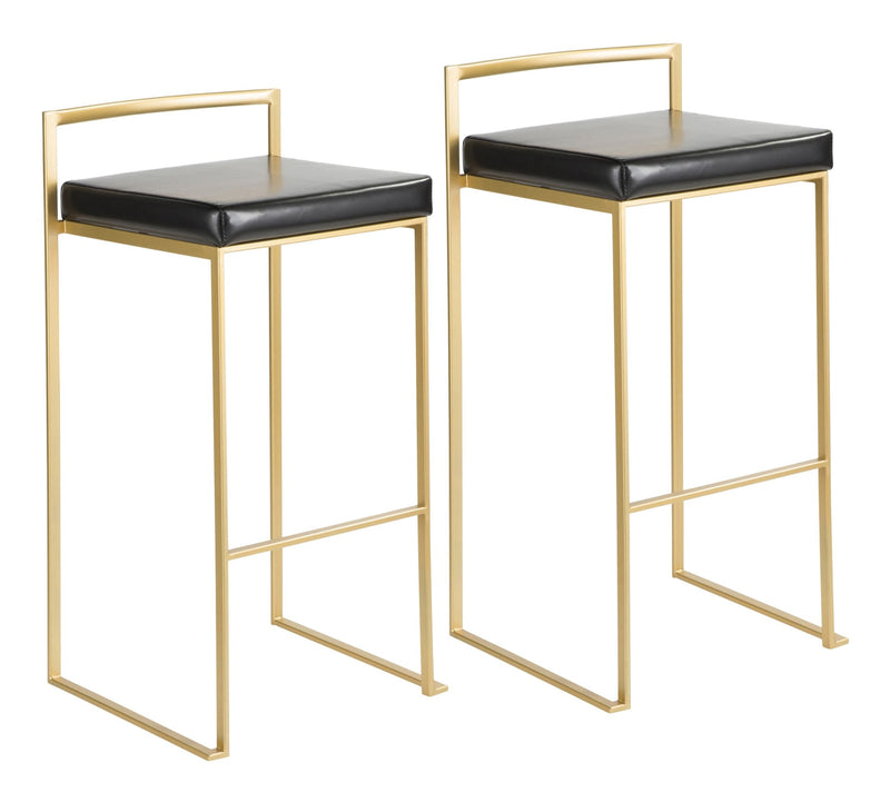 Fuji Stackable PU Leather Counter/Bar Stools (2-Piece Set), Gold/Black P4I8