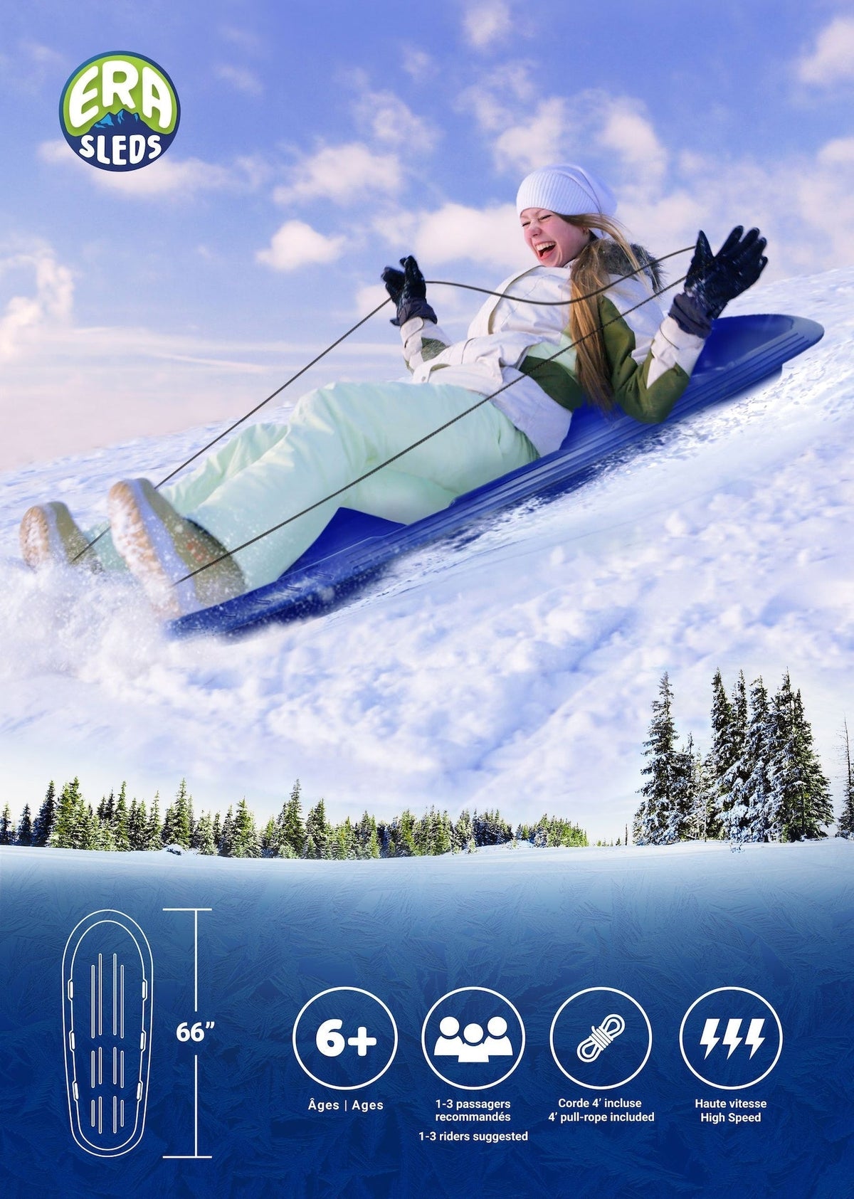 Kids' Large 3-Person Lightweight Plastic Winter Snow Sled/Toboggan W4L7 - product image 4