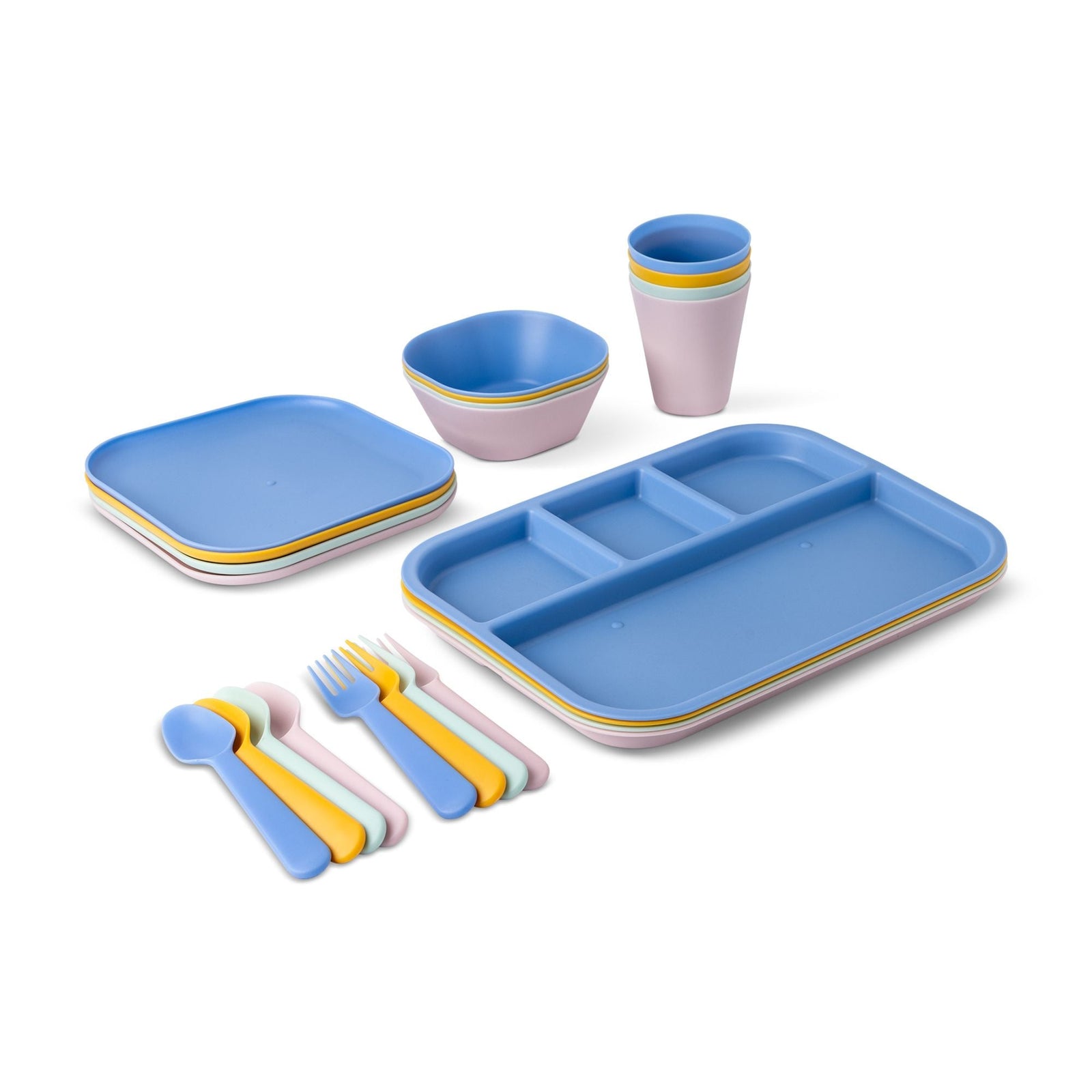 Kids' Plastic Dinnerware Set, Serves 4, 24-pc, Dishwasher Safe I2E7 - product image 2