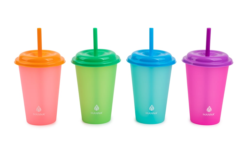 Plastic Colour Changing Cups with Straws & Lids, 12-oz, 4-pk, Assorted Colours K2N3 - product image 1
