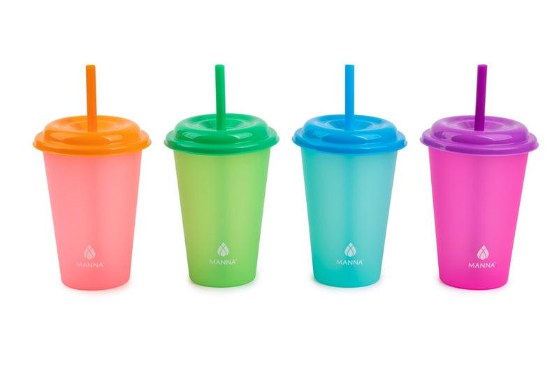 Plastic Colour Changing Cups with Straws & Lids, 12-oz, 4-pk, Assorted Colours K2N3