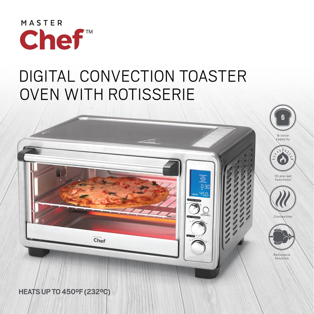 Digital Convection Toaster Oven with 10 Functions, Stainless Steel, 6-Slices F0J9 - product image 4