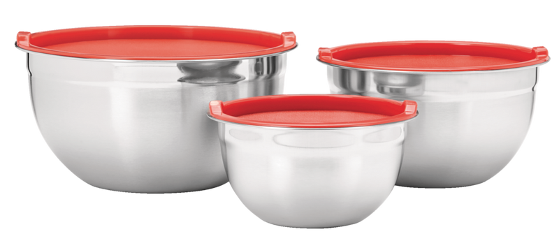 Stainless Steel Mixing Bowls with Plastic Lids, 3-pk S1C0